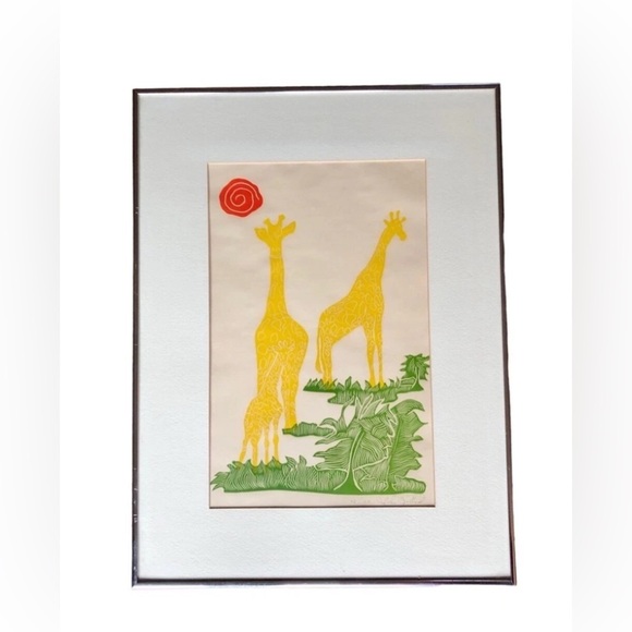 VNT Original Giraffe Signed John Sollid Numbered 42/100 Block Print, Framed - Picture 5 of 8